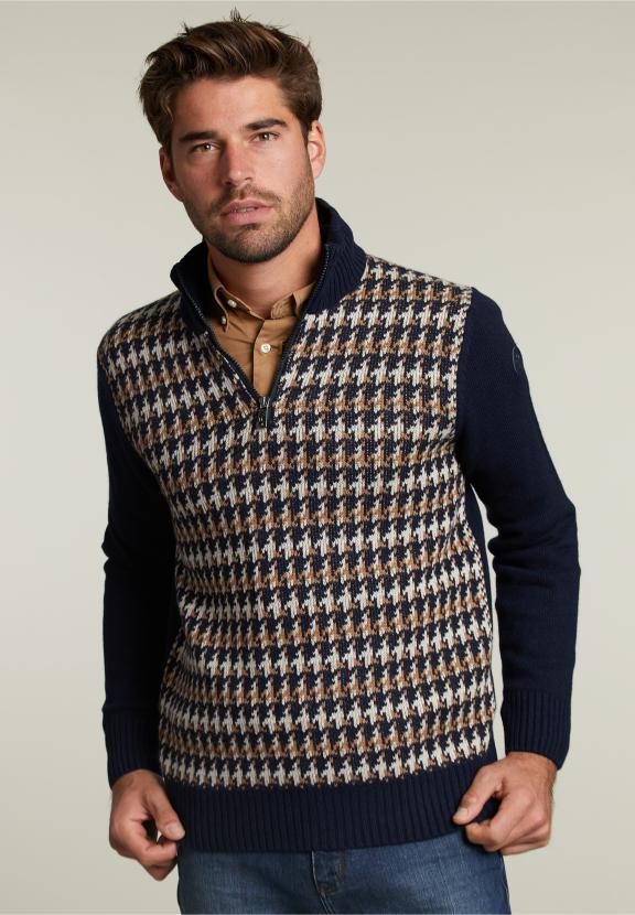 Slim Fit Woolen Sweater Navy/Caramel Mix - Bleu