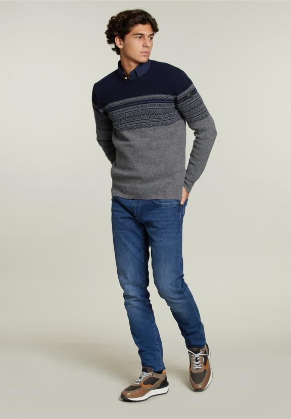 Custom Fit Woolen Sweater Navy - Blauw