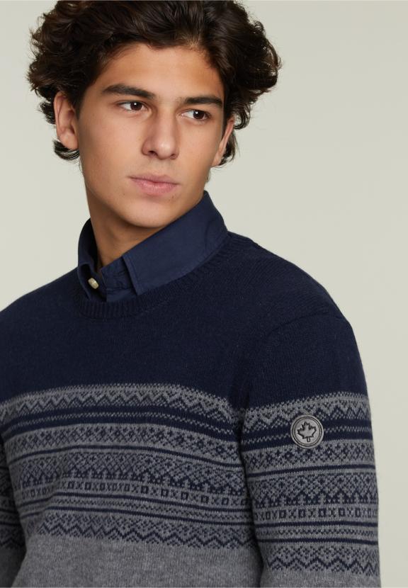 Custom Fit Woolen Sweater Navy - Blauw