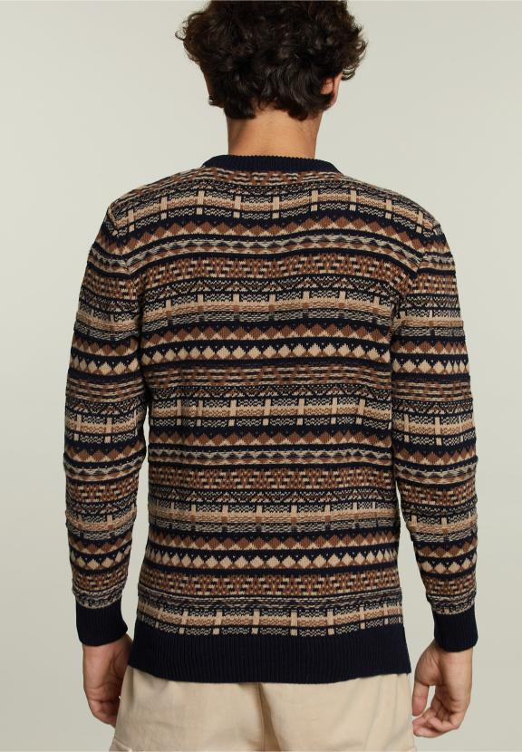 Pull Fantaisie en Laine Sur Mesure Bleu Marine - Bleu - W