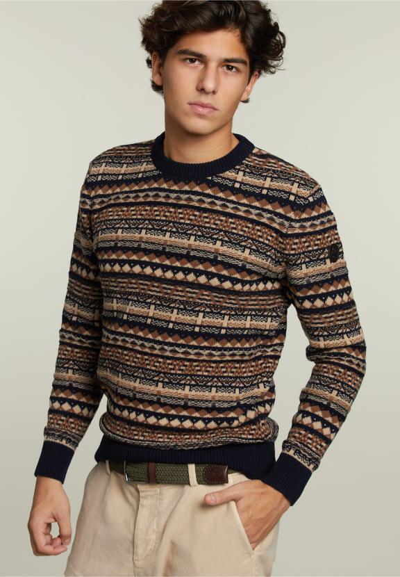 Custom Fit Woolen Fantasy Sweater Navy - Blauw
