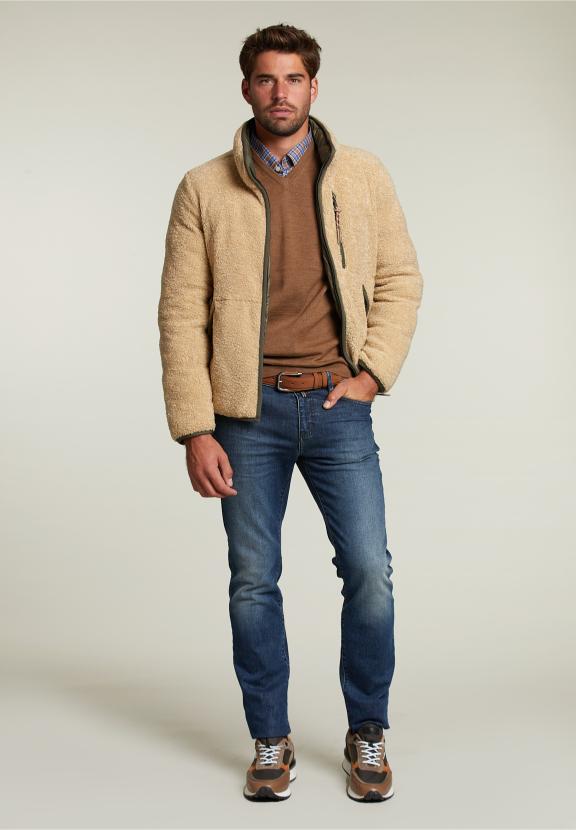 Op Maat Gemaakte Merino V-Hals Trui Crumble Mix - Bruin - W