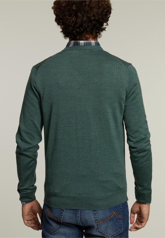 Op Maat Gemaakte Merino V-Hals Trui Cottage Mix - Khaki - W