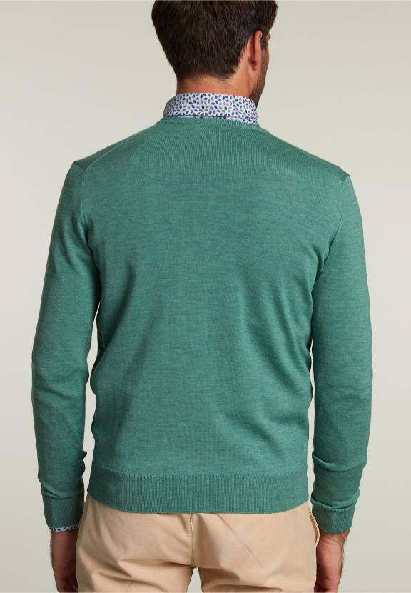 Custom Fit Merino V-Neck Pullover Scotch Mix - Groen