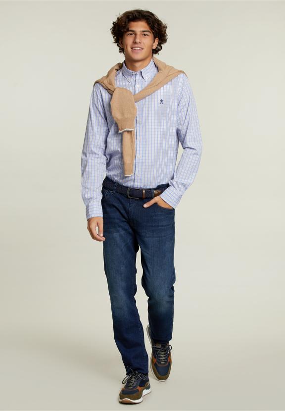 Custom Fit Checked Shirt Multi - Blauw