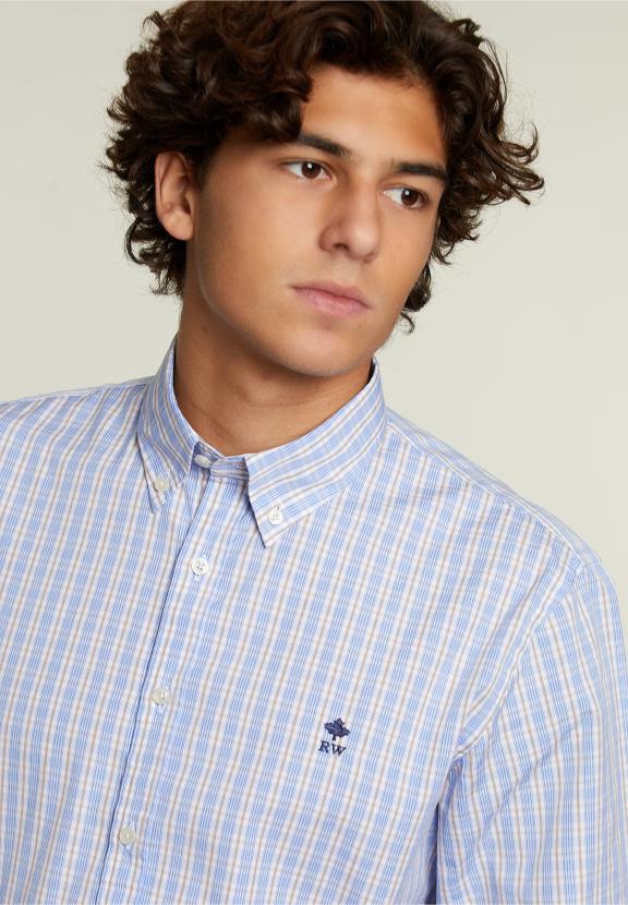 Custom Fit Checked Shirt Multi - Blauw