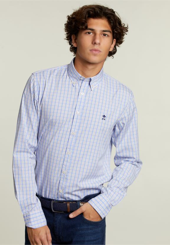 Custom Fit Checked Shirt Multi - Blauw