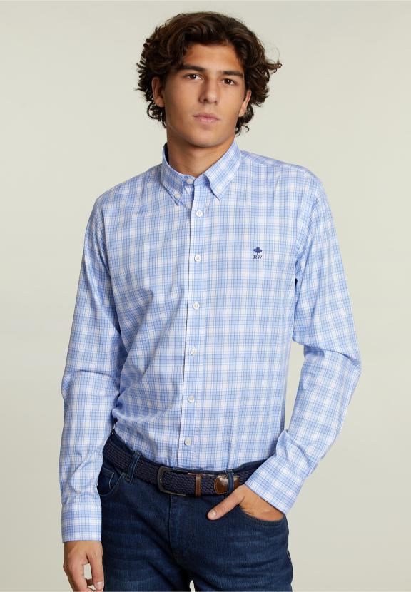 Custom Fit Checked Shirt Multi - Bleu