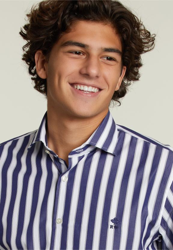 Custom Fit Striped Shirt Multi - Blauw