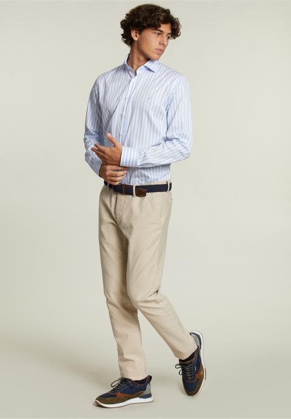 Custom Fit Striped Shirt Blue/White - Blauw
