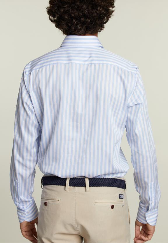 Custom Fit Striped Shirt Blue/White - Blauw