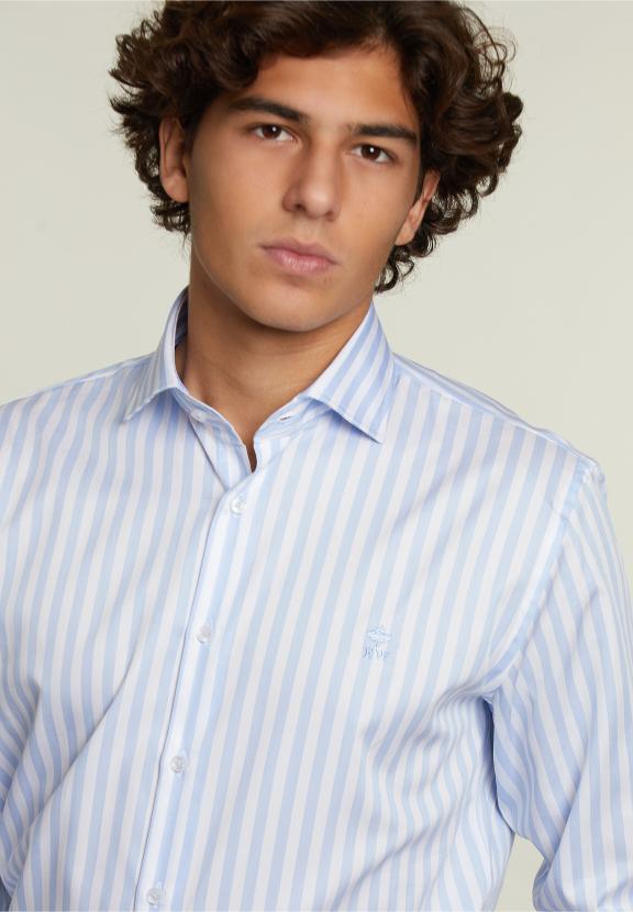 Custom Fit Striped Shirt Blue/White - Blauw