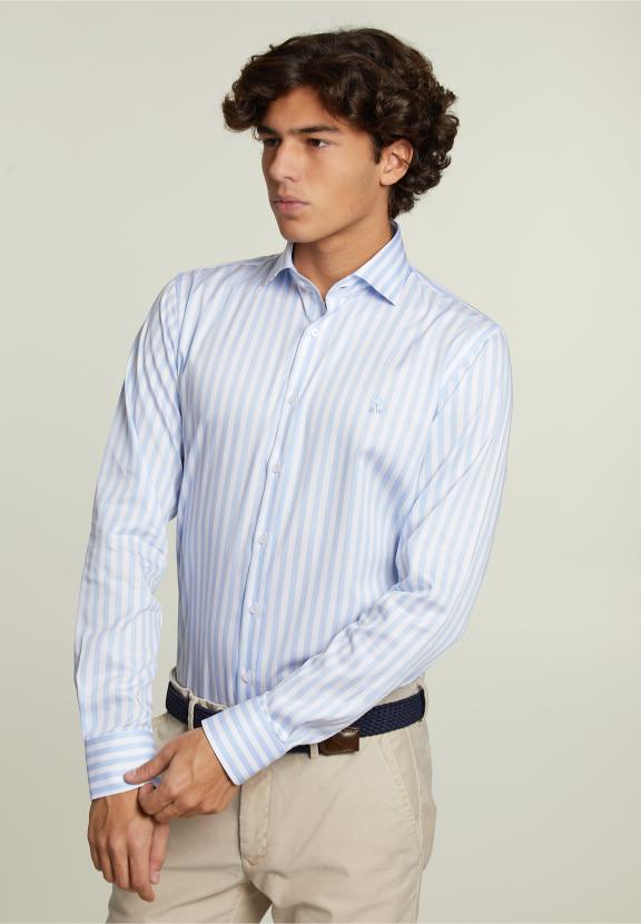 Custom Fit Striped Shirt Blue/White - Blauw