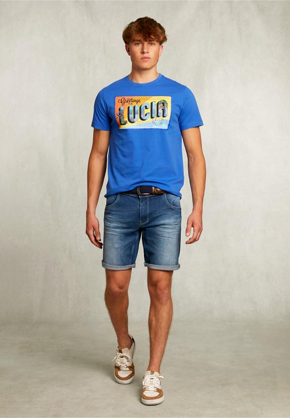 Normal Fit Basic T-Shirt Carribean Blue - Bleu