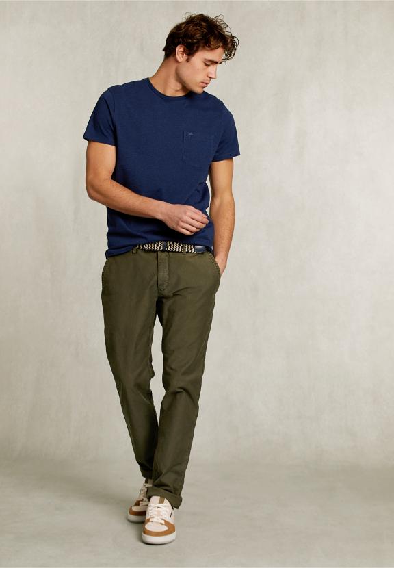 Custom Fit Pima Cotton T-Shirt Pocket French Dark Mix - Blauw