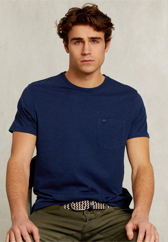 Custom Fit Pima Cotton T-Shirt Pocket French Dark Mix - Blauw