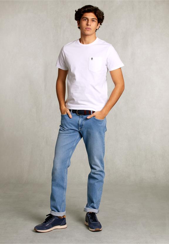 Custom Fit Pima Cotton T-Shirt Pocket White - Wit