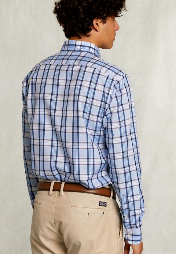 Custom Fit Checked Shirt With Pocket Blue/White - Multi