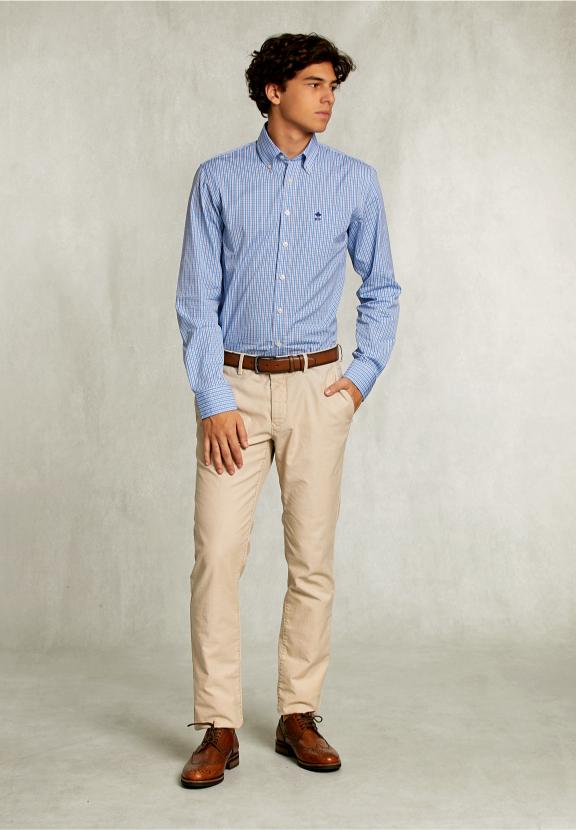 Custom Fit Checked Shirt With Pocket Blue/White - Mix