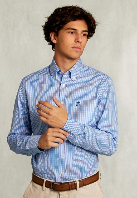 Custom Fit Checked Shirt With Pocket Blue/White - Mix