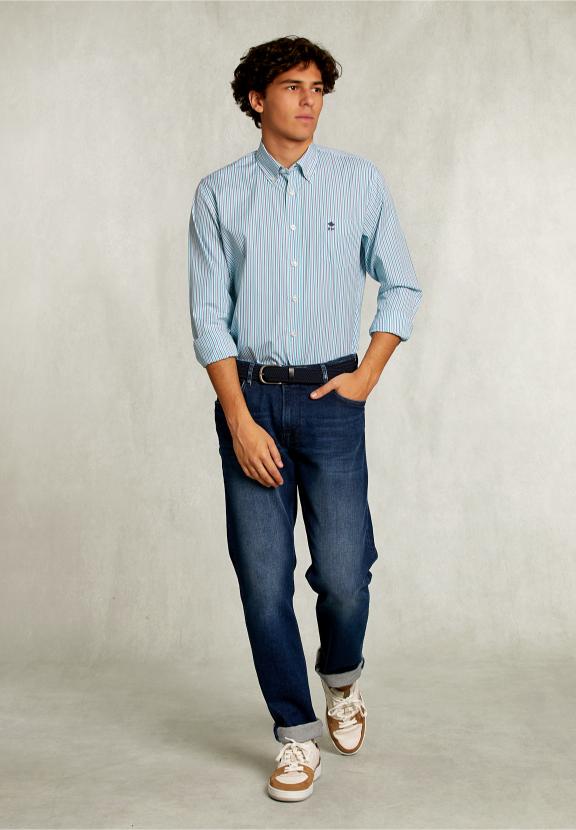 Custom Fit Striped Shirt With Pocket Multi - Multi