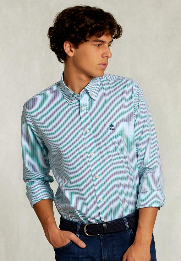 Custom Fit Striped Shirt With Pocket Multi - Multi