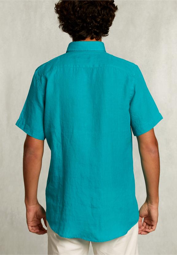 Custom Fit Linen Shirt Short Sleeves Lime - Groen