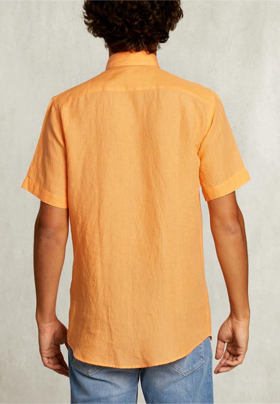 Custom Fit Linen Shirt Short Sleeves Starfish - Oranje