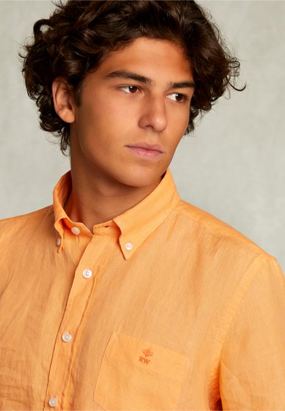 Custom Fit Linen Shirt Short Sleeves Starfish - Oranje