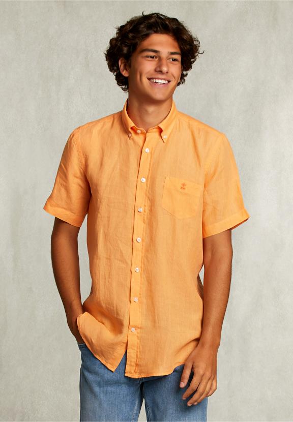 Custom Fit Linen Shirt Short Sleeves Starfish - Oranje