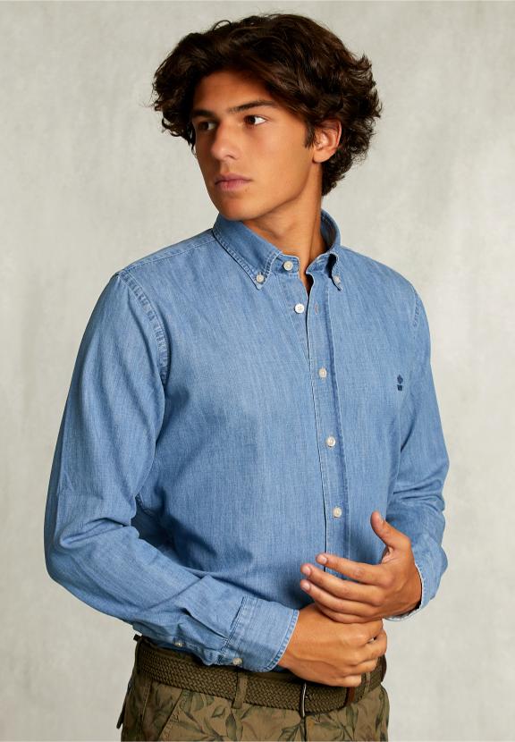 Custom Fit Jeans Shirt Lt Bleach - Denim