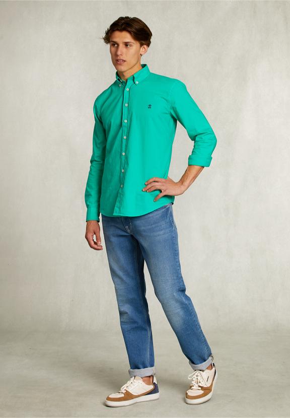 Slim Fit Cotton Shirt Kiwi - Vert