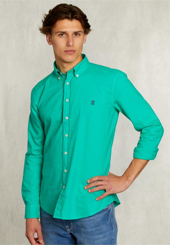 Slim Fit Cotton Shirt Kiwi - Vert