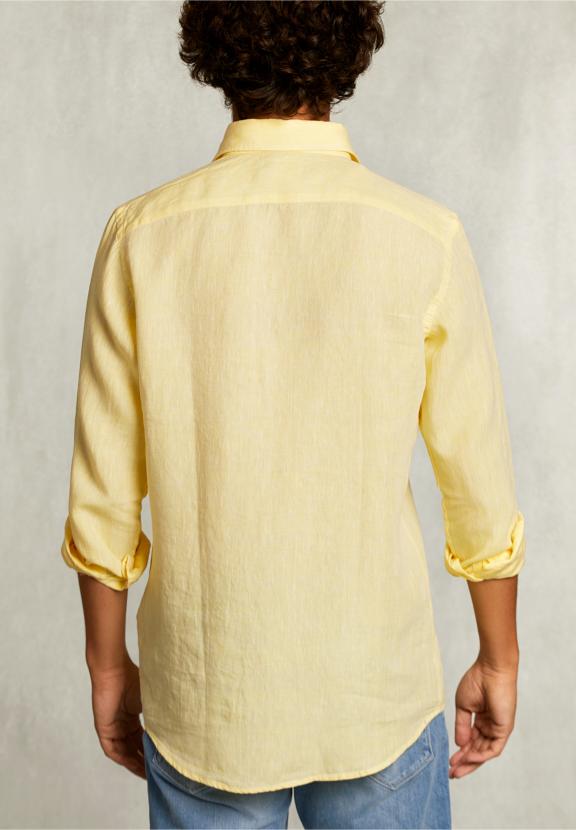Custom Fit Linen Shirt Butterfly - Geel