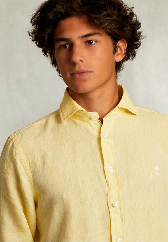 Custom Fit Linen Shirt Butterfly - Geel