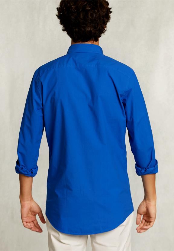 Custom Fit Poplin Shirt Caribbean Blue - Blauw