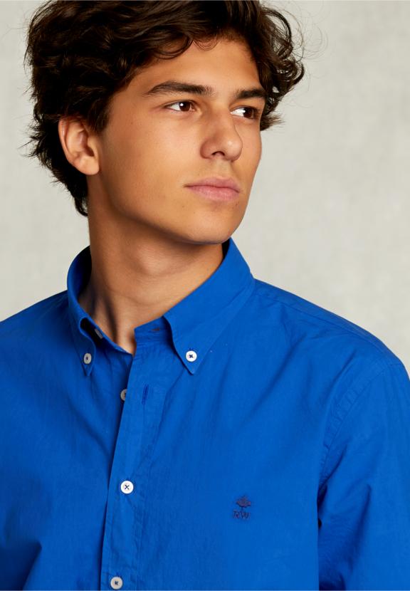 Custom Fit Poplin Shirt Caribbean Blue - Blauw