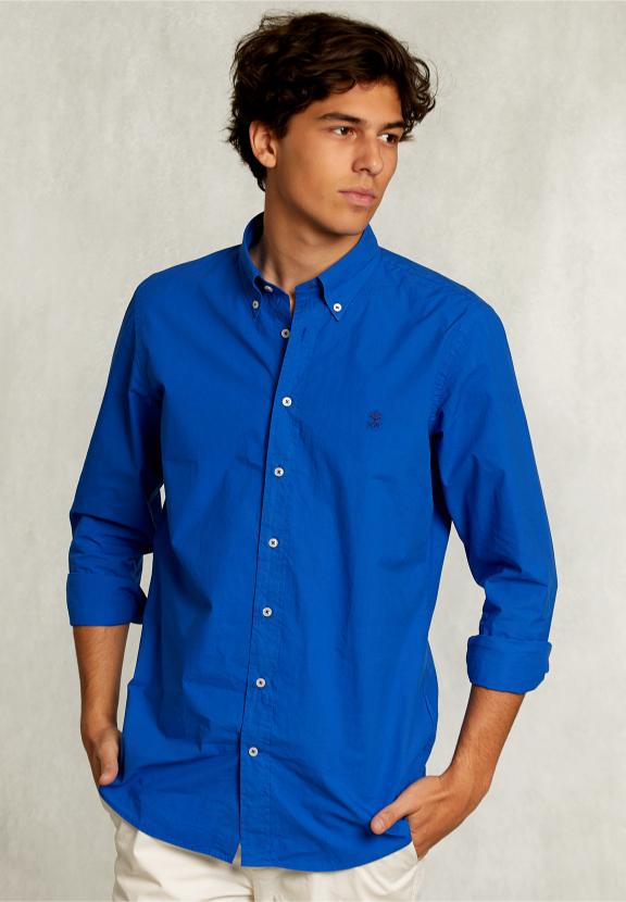 Custom Fit Poplin Shirt Caribbean Blue - Blauw