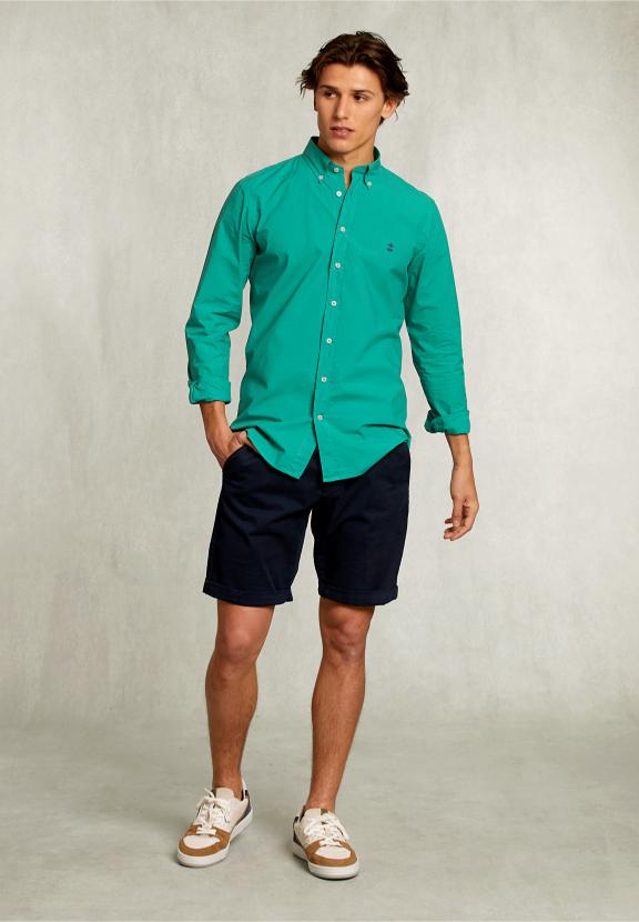 Custom Fit Poplin Shirt Grasschopper - Groen