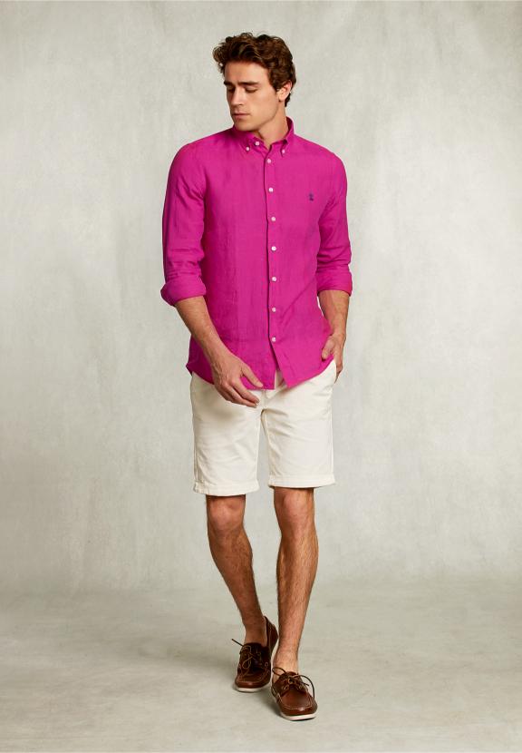 Custom Fit Linen Shirt In Amaranth - Roze