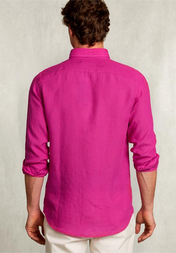 Custom Fit Linen Shirt In Amaranth - Roze