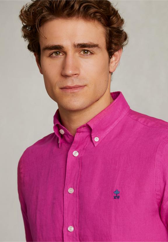Custom Fit Linen Shirt In Amaranth - Roze