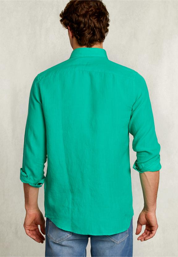 Custom Fit Linen Shirt Ginfizz - Groen