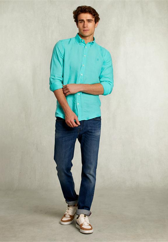 Custom Fit Linen Shirt Mint - Vert