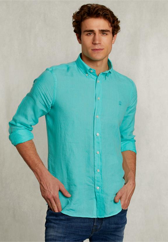 Custom Fit Linen Shirt Mint - Vert