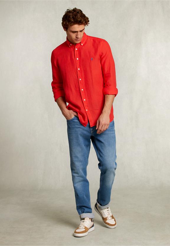 Custom Fit Linen Shirt Pomegranate - Roze