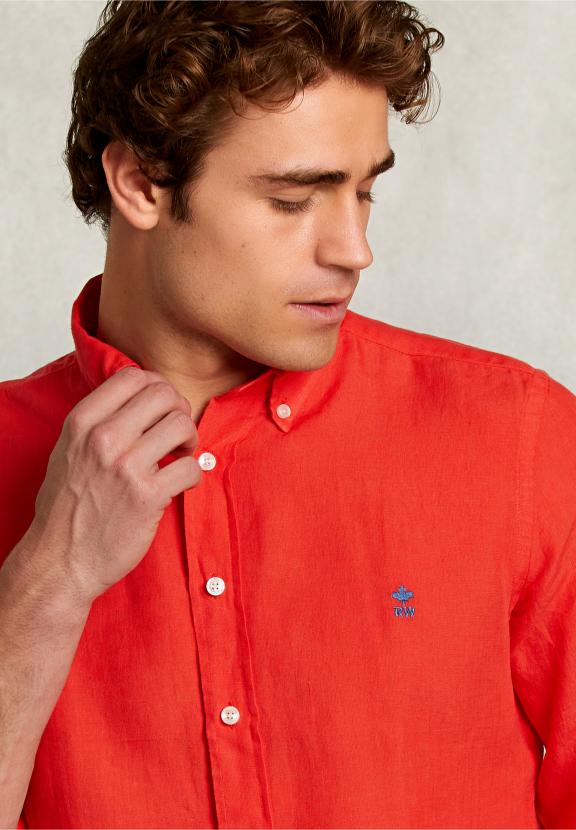 Custom Fit Linen Shirt Pomegranate - Roze