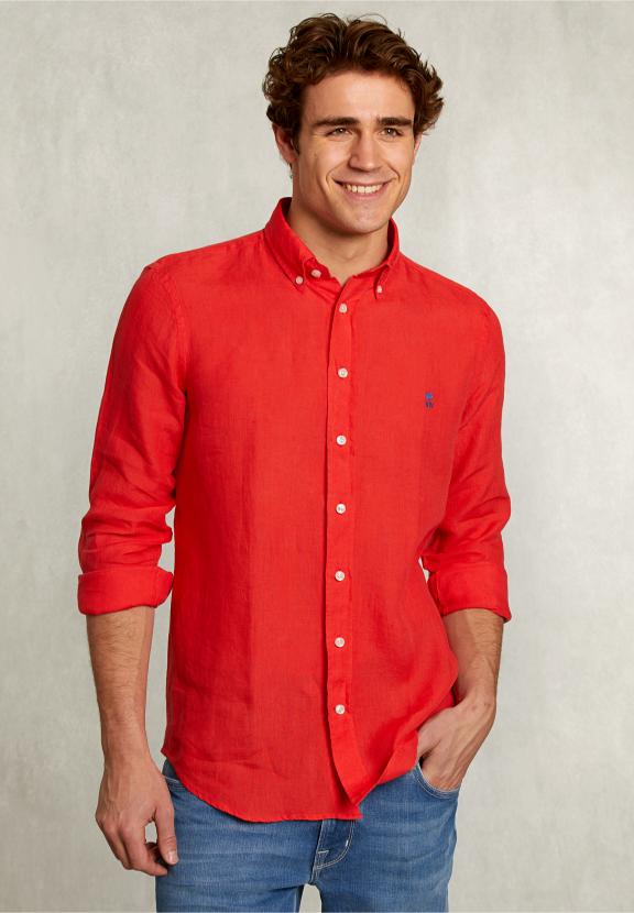 Custom Fit Linen Shirt Pomegranate - Roze