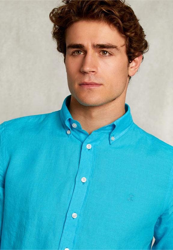 Custom Fit Linen Shirt St-Barth - Blauw