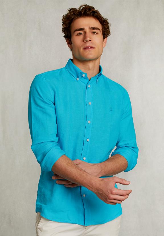 Custom Fit Linen Shirt St-Barth - Blauw